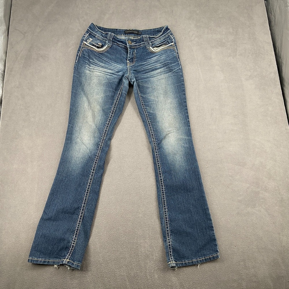 Twenty One Black By Rue21 Jeans Women 5/6 Blue Denim Whiskering Slim Bootcut Leg